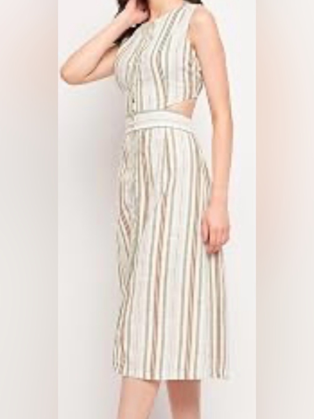 Japna Striped Sleeveless Cutout Midi Jumpsuit in Ivory and Beige